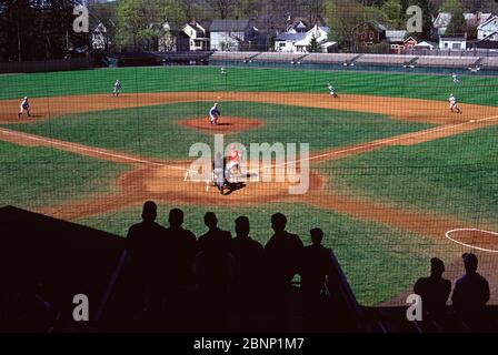 Vintage-Stil Baseball-Spiel gespielt wird bei Abner Doubleday Field in Cooperstown, New York Stockfoto