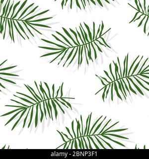 Grüne tropische Palmenblätter oder Kiefernzweig nahtloses Muster. Grenzenloser Hintergrund mit floralen flachen Cartoon-Elemente, Botanik Zeichen. Wiederholen Ornament für Papier wickeln, Stoff, drucken. Vektorgrafik Stock Vektor