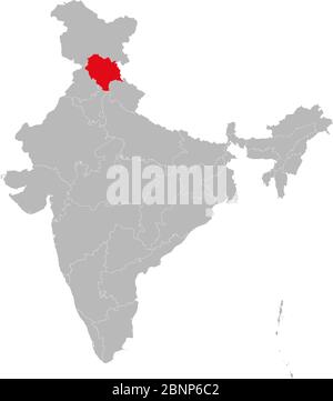 Himachal pradesh indianer Staatskarte rot markiert. Hellgrauer Hintergrund. Perfekt für Geschäftskonzepte, Hintergrund, Hintergründe, Label, Aufkleber, Diagramm etc. Stock Vektor