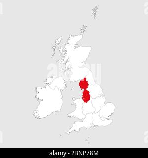 Nordwestengland Karte hervorgehoben rot auf vereinigtes Königreich. Hellgrauer Hintergrund. Stock Vektor