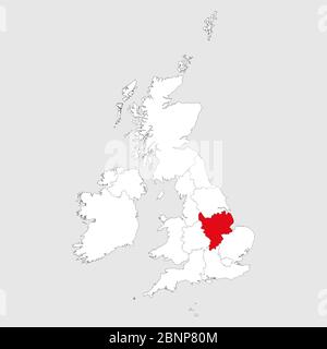 East midlands auf united Kingdom Kartenvektor hervorgehoben. Hellgrauer Hintergrund. Stock Vektor