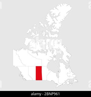 Saskatchewan auf kanada-Karte hervorgehoben. Hellgrauer Hintergrund. Politische Landkarte Kanadas. Stock Vektor