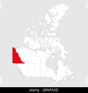 Yukon auf kanada Karte hervorgehoben. Grauer Hintergrund. Politische Landkarte Kanadas. Stock Vektor