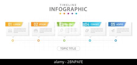 Infografik Vorlage Vektor 5 Schritte Moderne Zeitleiste Diagramm Kalender mit Boxen. Stock Vektor