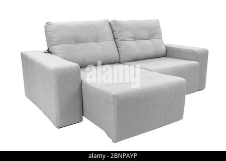 Drei Sitze gemütlich Farbe Stoff sofa auf weißem Hintergrund Stockfoto