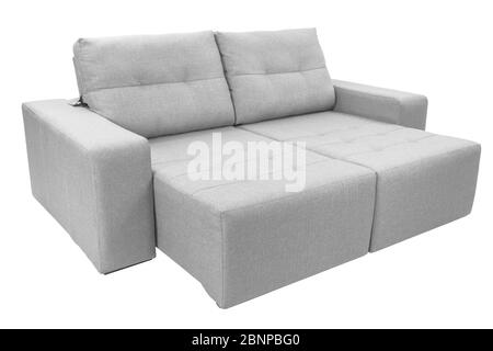 Drei Sitze gemütlich Farbe Stoff sofa auf weißem Hintergrund Stockfoto