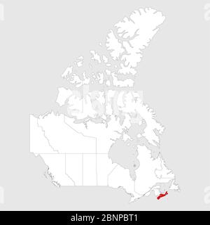 Nova scotia auf kanada Karte hervorgehoben. Grauer Hintergrund. Politische Landkarte Kanadas. Stock Vektor