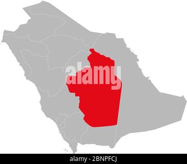 Provinz Riad auf saudi-arabien Karte hervorgehoben. Grauer Hintergrund. Geschäftskonzepte. Nahost arabisches Land. Stock Vektor