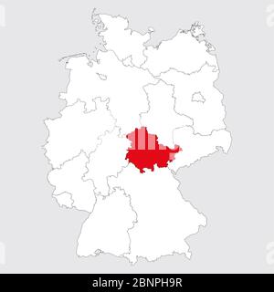 Thüringen Provinz Deutschland Karte hervorgehoben. Grauer Hintergrund. Politische Landkarte Deutschlands. Stock Vektor