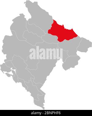 Bijelo polje Provinz auf montenegro Karte hervorgehoben. Grauer Hintergrund. Stock Vektor