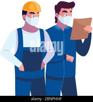 Bauingenieure mit Verschmutzungsmasken Vektor Illustration Design Stock Vektor