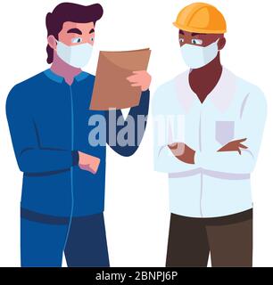 Bauingenieure mit Verschmutzungsmasken Vektor Illustration Design Stock Vektor