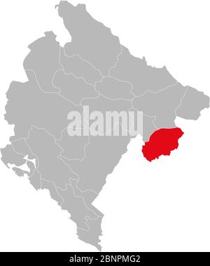 Plav Provinz auf montenegro Karte hervorgehoben. Grauer Hintergrund. Stock Vektor