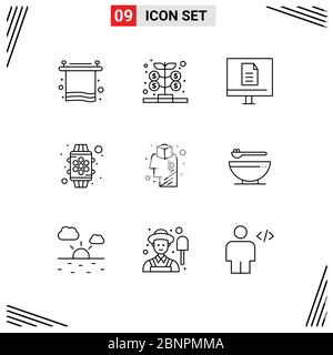9 Universal Outline Zeichen Symbole des Gehirns, Uhr, Business, smart, Schule editierbar Vektor Design-Elemente Stock Vektor