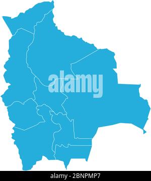 Politische Landkarte Boliviens hervorgehoben blau und weiß umrissen. Perfekt für Hintergründe, Hintergrund, Geschäftskonzepte, Label, Aufkleber, Chart, Poster und Wand Stock Vektor