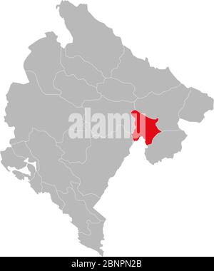 Andrijevica Provinz auf montenegro Karte hervorgehoben. Grauer Hintergrund. Stock Vektor