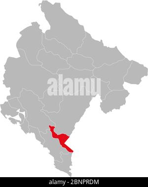 Skadar See Provinz auf montenegro Karte hervorgehoben. Grauer Hintergrund. Stock Vektor