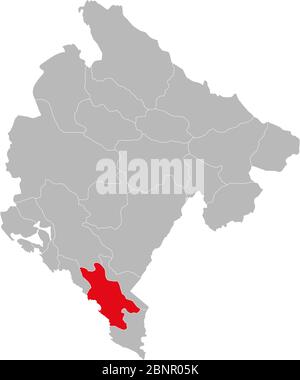 Bar Provinz auf montenegro Karte hervorgehoben. Grauer Hintergrund. Stock Vektor