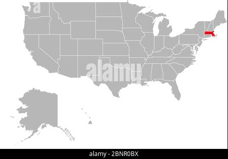 Massachusetts auf der politischen Karte der USA hervorgehoben. Grauer Hintergrund. Stock Vektor