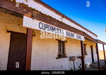 Curdimurka Terminal neben der Old Ghan Railway in der Nähe von Lake Eyre im Outback South Australia. Stockfoto