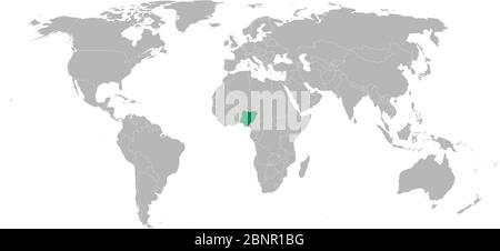 Nigeria afrikanisches Land auf der Weltkarte grün hervorgehoben. Grauer Hintergrund. Perfekt für Hintergründe, Hintergrund, Geschäftskonzepte, Diagramm, Etikett, Aufkleber A Stock Vektor