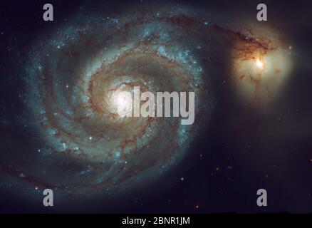 M51 Whirlpool-Galaxie in Canes Venatici. Kredit: Original-Bilddateien von ESA / Hubble, Verarbeitung von monochromen PASST Bilder & Färbung von Malcolm Park Stockfoto