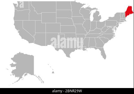 Maine Provinz hervorgehoben auf USA politische Karte. Grauer Hintergrund. Stock Vektor