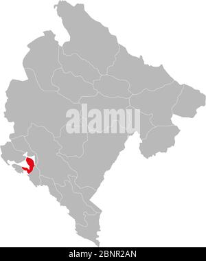 Tivat Provinz hervorgehoben auf montenegro Karte. Grauer Hintergrund. Stock Vektor