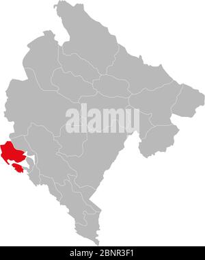 Herceg novi Provinz auf montenegro Karte hervorgehoben. Grauer Hintergrund. Stock Vektor