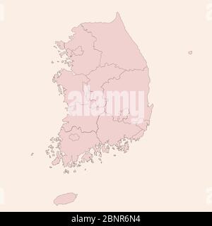 Südkorea Karte mit Provinzen. Vintage rosa Schatten Hintergrund Vektor. Perfekt für Geschäftskonzepte, Hintergründe, Hintergrund, Banner, Poster, Aufkleber, l Stock Vektor