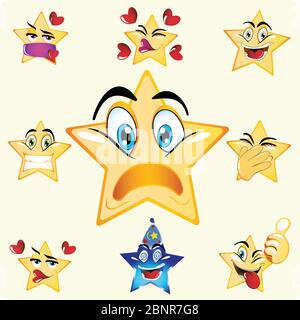 Illustration des neuen Stern Emoji. Er kann es nicht glauben. Symbol Für Den Vektor. Heller Hintergrund. Stock Vektor