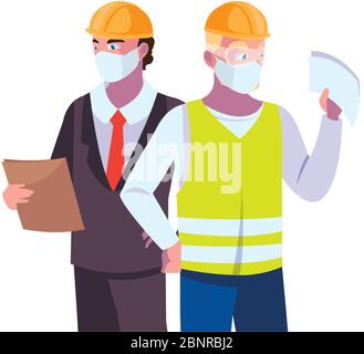 Bauingenieure mit Verschmutzungsmasken Vektor Illustration Design Stock Vektor