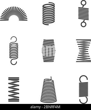 Flexible Spirale aus Metall. Aufhängung Stahldraht Spulen Vektor-Symbol Sammlung Stock Vektor