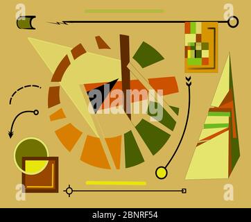 Abstrakt hellorange Hintergrund, Phantasie geometrische und gekrümmte Formen, Expressionismus Kunststil Stock Vektor