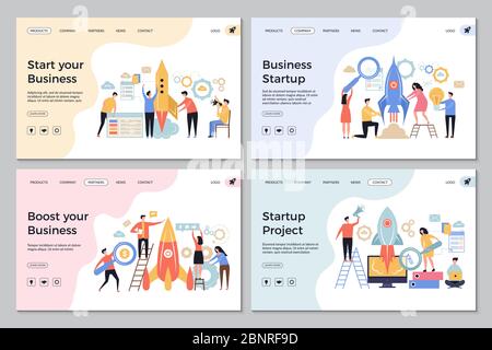 Startseite starten. Web-Business-Sites Design-Vorlagen Office Manager Direktor erfolgreiche Menschen starten Start-Vektor-Symbole Stock Vektor