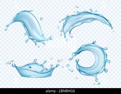 Wasser realistisch. Aqua spritzt Flüssigkeit frische Tropfen Bewässerung Vektor-Kollektion Stock Vektor