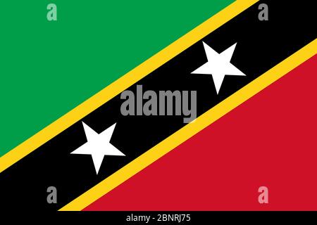 Offizielle große flache Flagge von St. Kitts und Nevis Horizontal Stockfoto