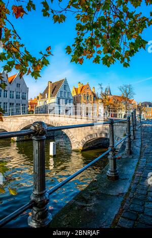 Europa, Belgien, Brügge, Stadt, Kanal, Langerei, Brücke Stockfoto