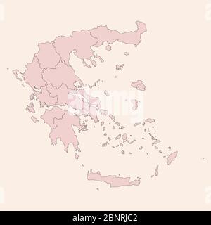 Griechenland politische Karte mit Provinzen Vektor-Grafik-Design. Vintage rosa Schatten Hintergrund Vektor. Perfekt für Geschäftskonzepte, Hintergründe, Hintergrund Stock Vektor