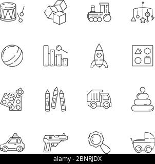 Spielzeugartikel. Spiele Autos tragen Rassel Vektor lustige Gegenstände für Kinder Stock Vektor