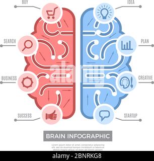 Infografik des Gehirns. Konzeptionelles Denken Lernsymbole Vektor kreative Geschäftsbilder mit Platz für Text Stock Vektor