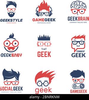 Geek-Logo. Business-Identität der intelligenten Programmierer denken Nerd Computer Bildung Vektor Design-Vorlage Stock Vektor