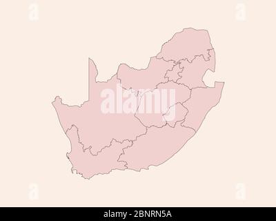 Südafrika Karte mit Provinzen Grafikdesign. Vintage rosa Schatten Hintergrund Vektor. Perfekt für Geschäftskonzepte, Hintergründe, Hintergrund, Banner, p Stock Vektor