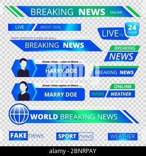 Grafische Banner für Nachrichten. Breaking TV Broadcast Sport Header Banner Vektor-Grafik Stock Vektor
