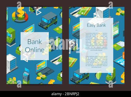 Vektor isometrischen Geldfluss in Bank Symbole Karte Stock Vektor