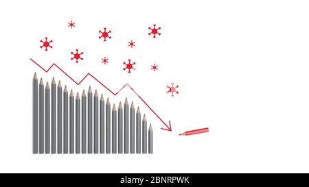 Bildungskrise durch Coronavirus. Pandemiekonzept. 3D-Rendern. Stockfoto