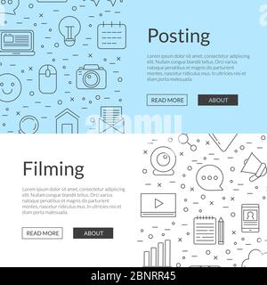 Vektor-Linie Blog-Symbole Web-Banner Vorlagen Illustration Stock Vektor