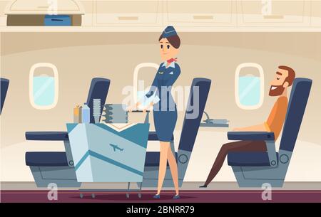 Hintergrund der Stewardess. Avia Unternehmen Personen stehen in Flughafen Landschaft fliegen Piloten von Flugzeug Vektor Cartoon Illustration Stock Vektor