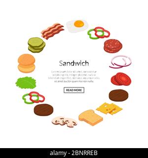 Vector isometrische Burger Zutaten Illustration Farbe flach Stock Vektor