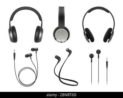 Musik-Kopfhörer. Qualität elektronische Artikel Stereo Kopfhörer Technologie Vektor realistische Bilder Stock Vektor